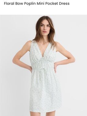 LOFT Floral Bow Poplin Mini Dress in Light Blue and White